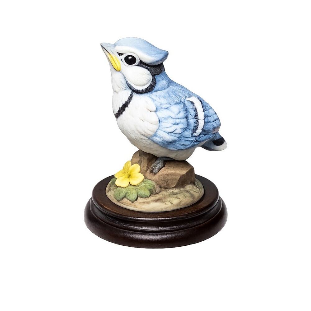 Andrea By Sadek Blue Jay Porcelain Figurine Bird Statue Japan Wood Base 4”